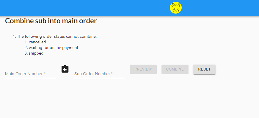 Combine Orders tool in Boxify menu