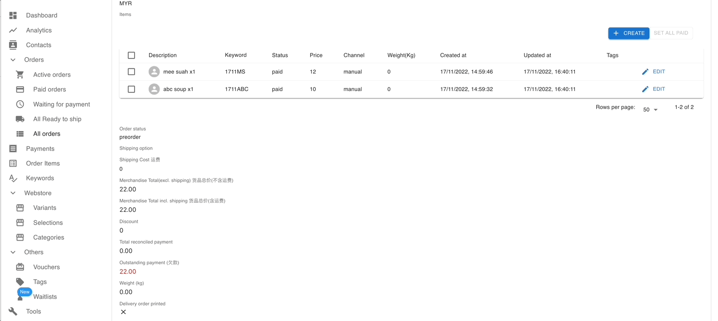 Animation showing how to cancel an order item and recalculate stock