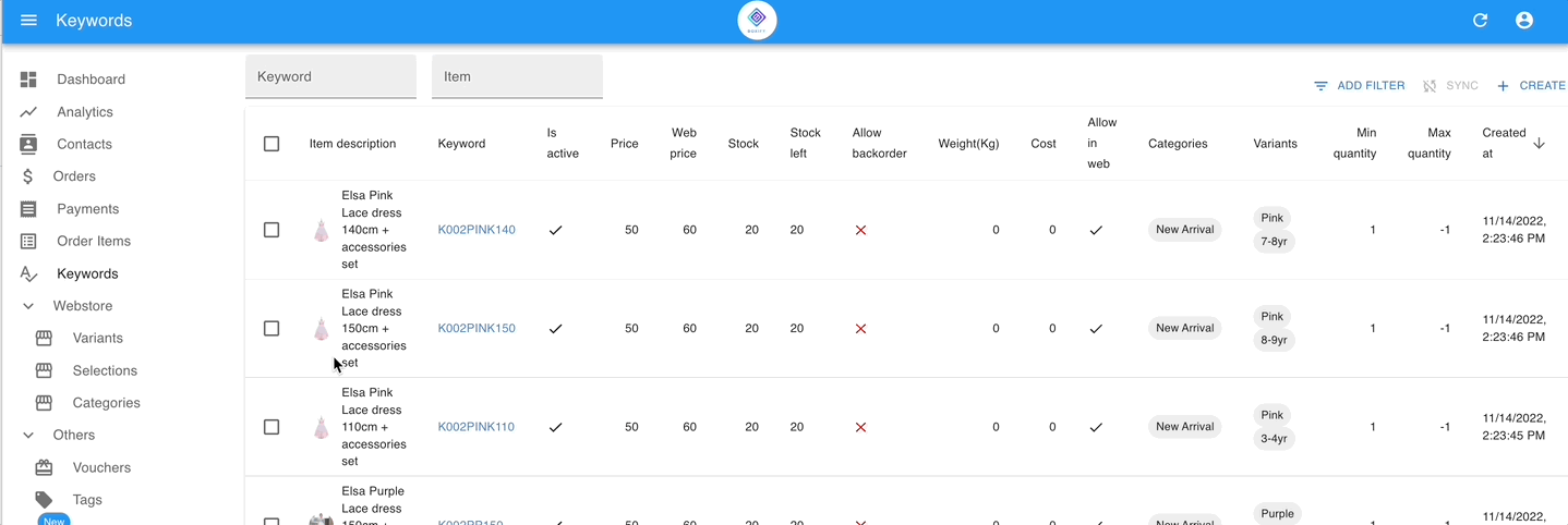 Animation showing how to add the PO prefix tag to a keyword