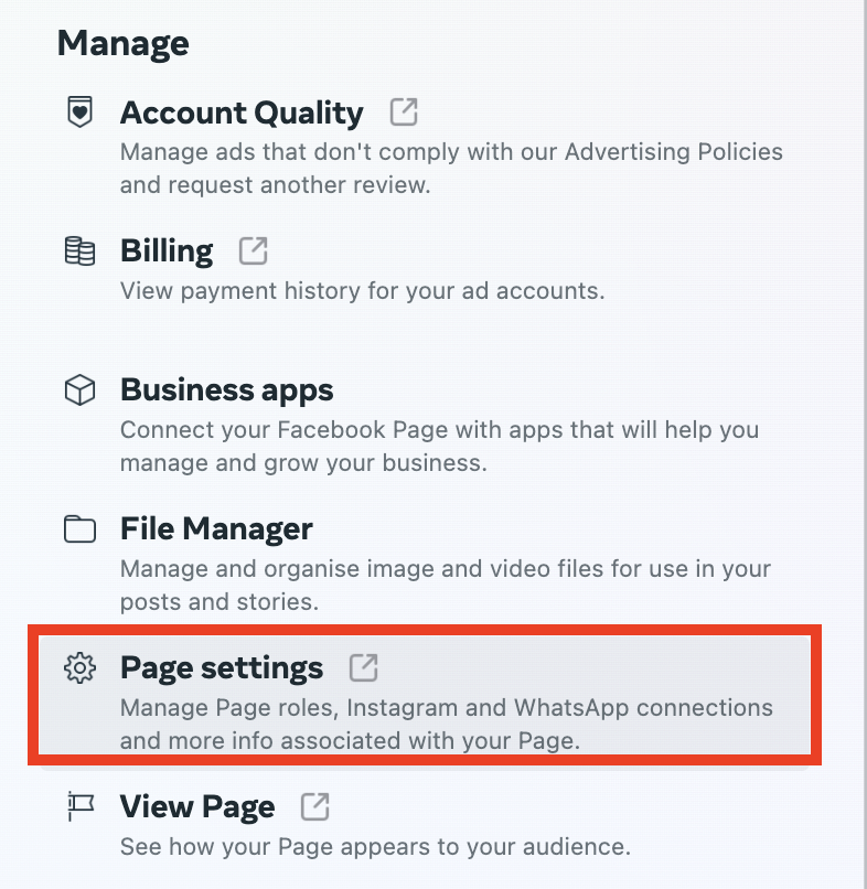 Page Settings option