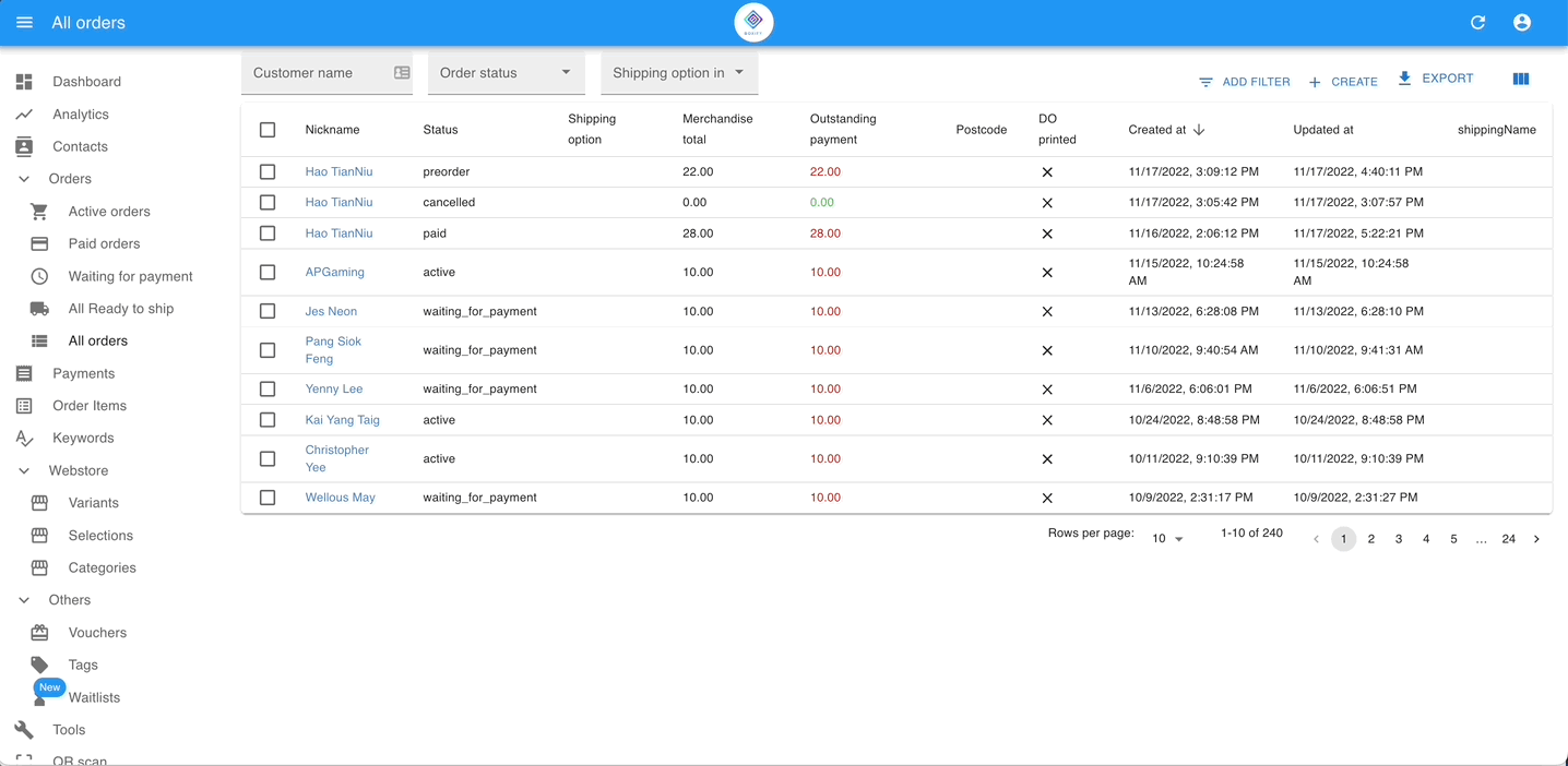 Animation showing payment reconciliation from the Order page