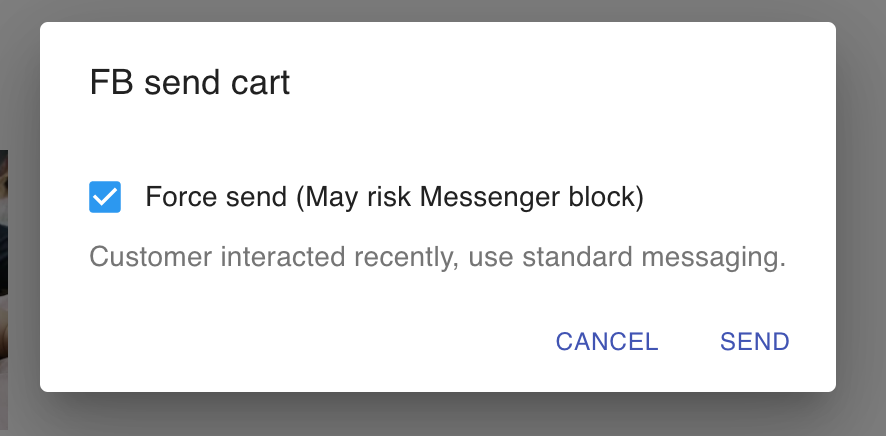 FB Button showing Send and Force Send options