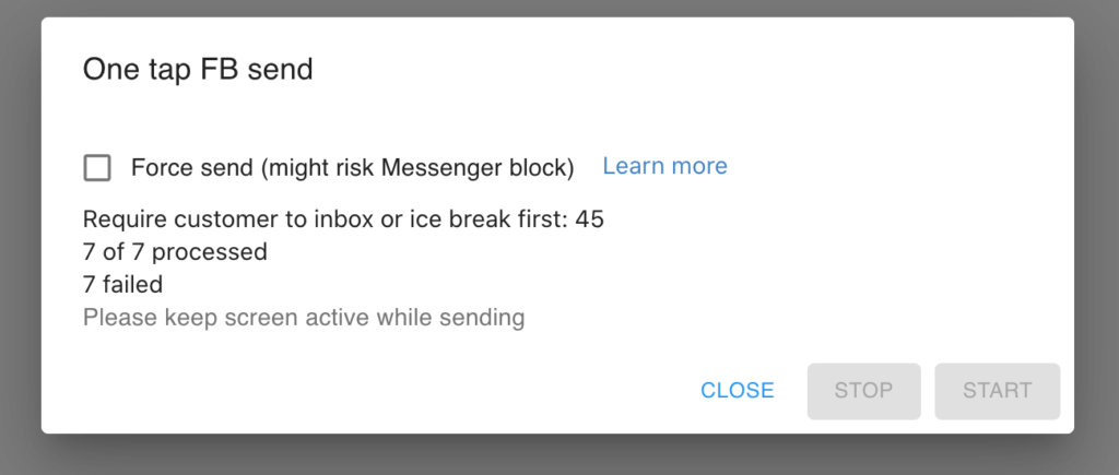 Mass FB Send screen under Tools menu