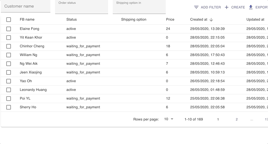 Animation showing how to filter orders by order number
