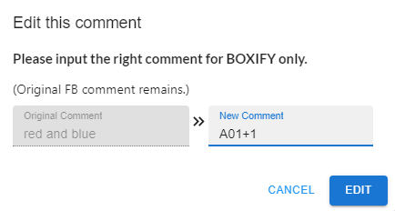 Example edit input showing A01+1