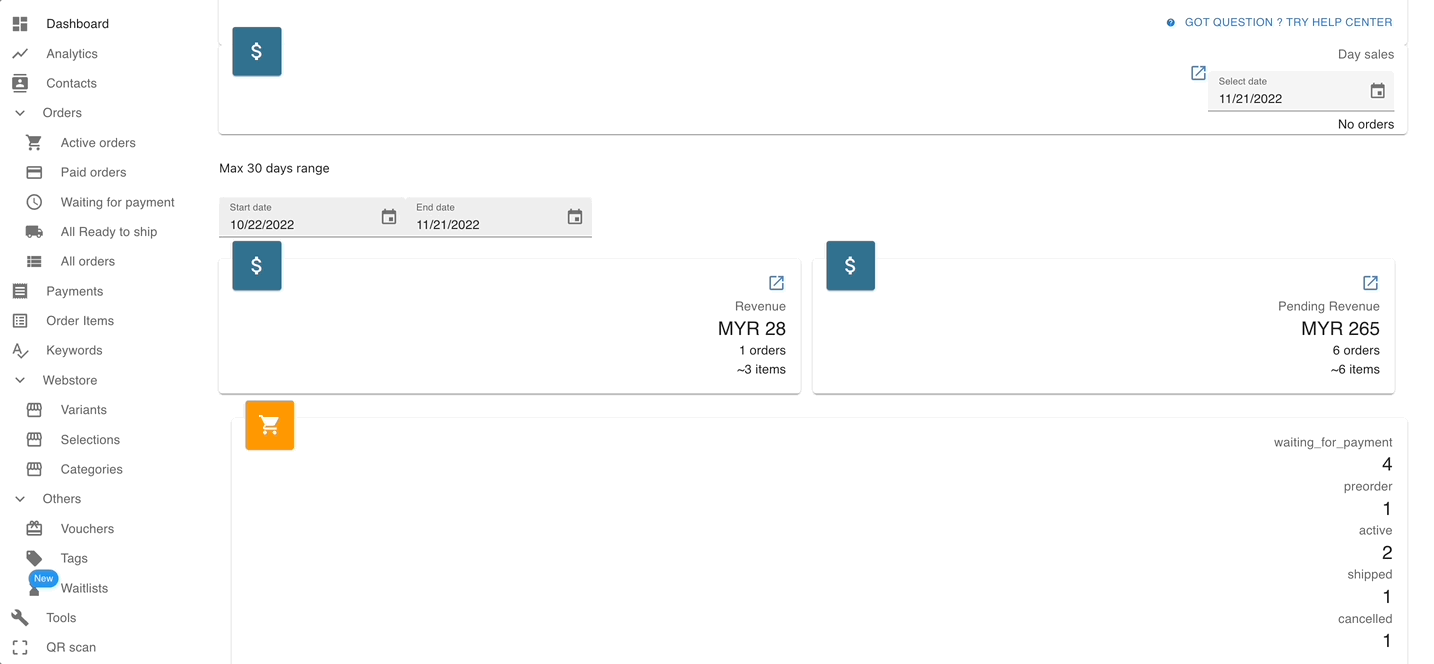 Payments menu