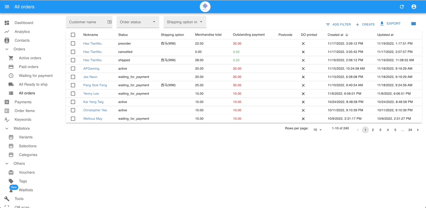 Animation showing how to refine search in All Orders using filters