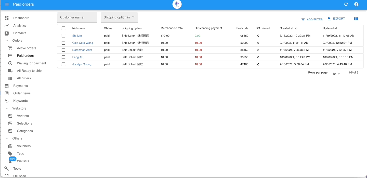 Animation showing how to add a tracking number to a single order